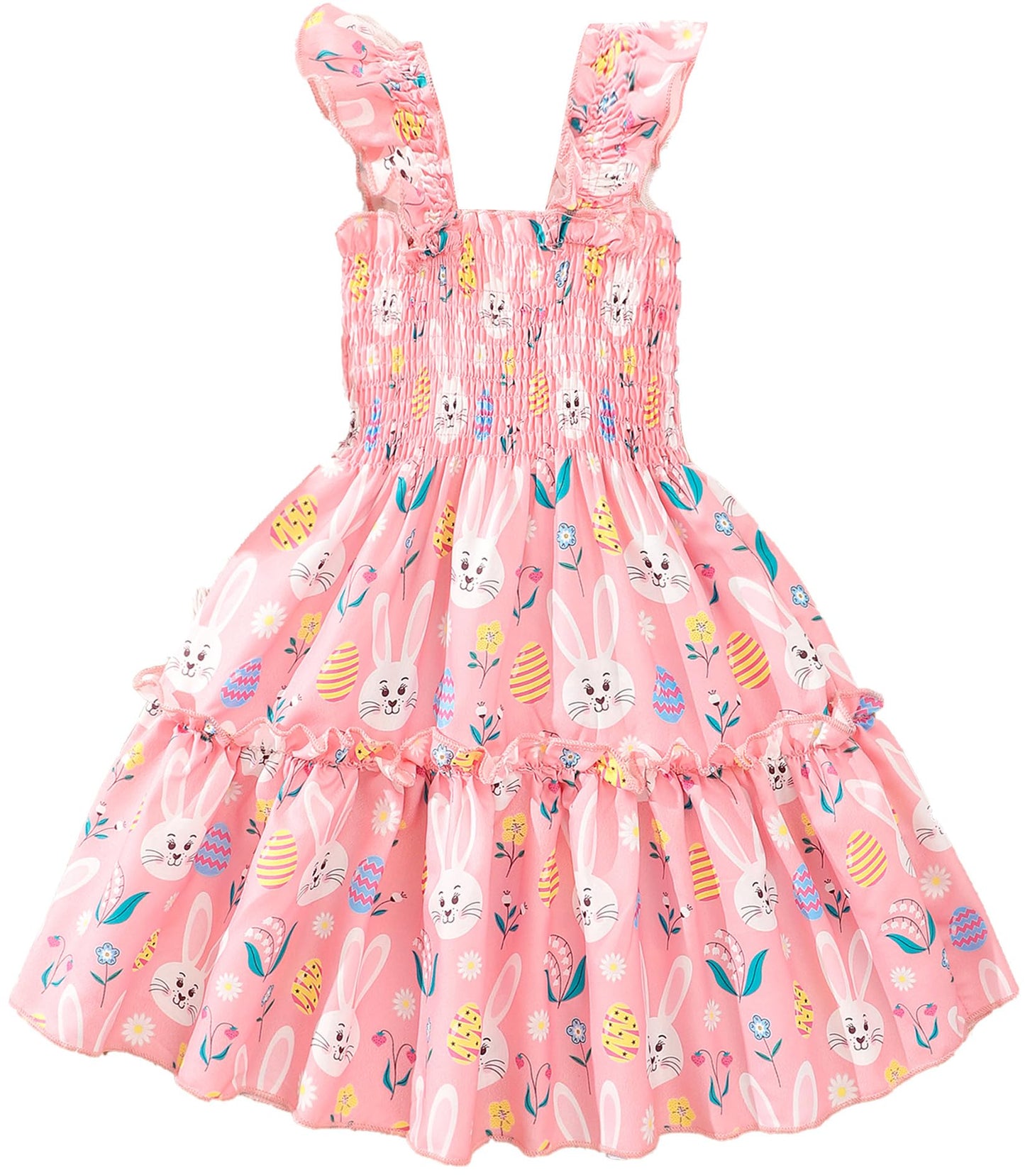 RETSUGO Little Girls Dresses Flutter Sleeve Casual Birthday Party Dress Toddler Kids Swing Twirly Summer Sundress 1-8 Years