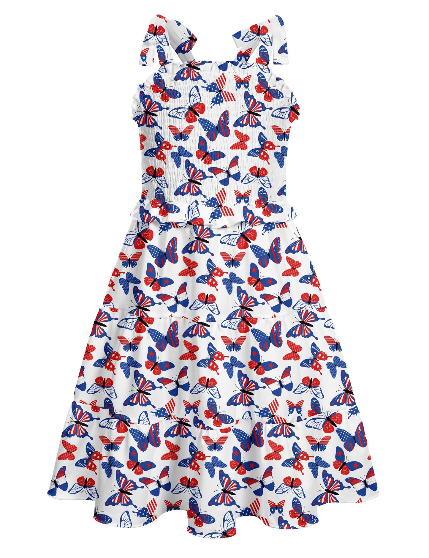 Kids4ever Girls Spaghetti Strap Dress 6-12Y Kids Sleeveless Cami Dresses Summer Beach Smocked Tiered Sundress with Pockets