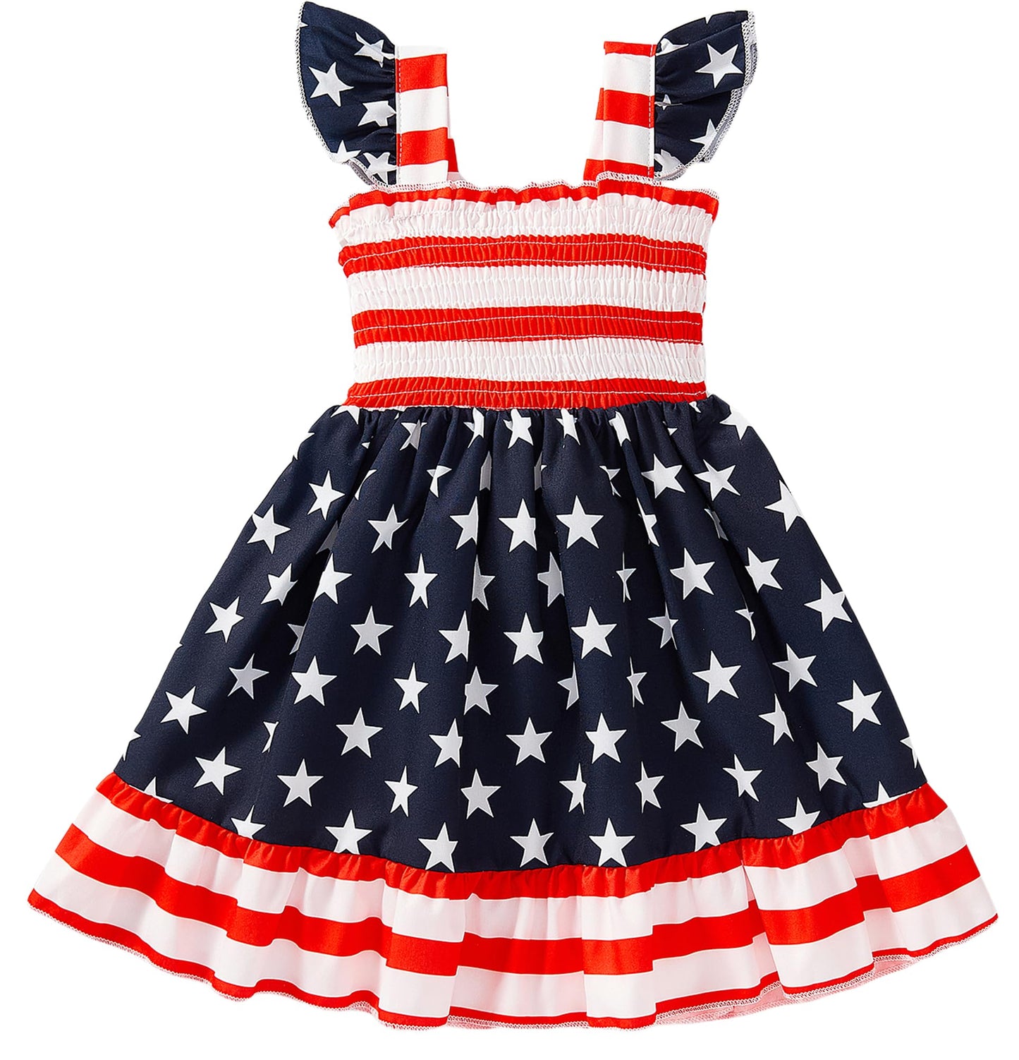 RETSUGO Little Girls Dresses Flutter Sleeve Casual Birthday Party Dress Toddler Kids Swing Twirly Summer Sundress 1-8 Years