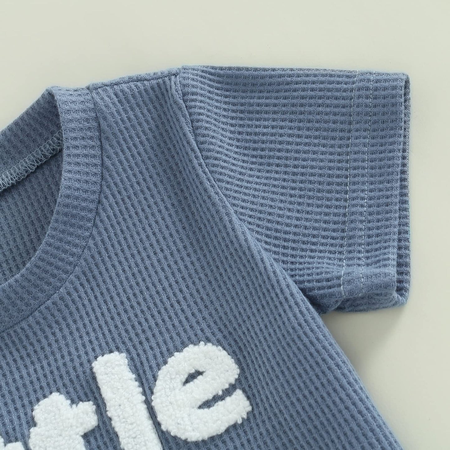 Kupretty Toddler Baby Boy Summer Clothes Embroiderey Waffle Knit Short Sleeve T-Shirt Tees + Casual Shorts Cute Clothing Set