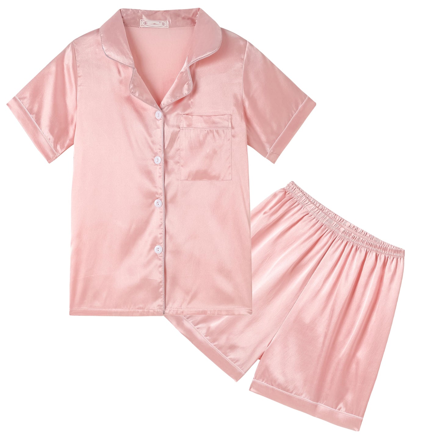 Unisex Kids Boys and Girls Pajama Sets Summer Short Sleeve With Shorts Sleepwear Silky Button Down Loungewear