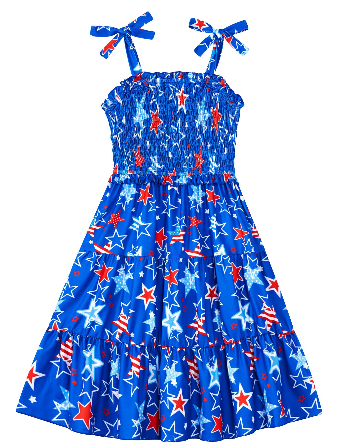 Kids4ever Girls Spaghetti Strap Dress 6-12Y Kids Sleeveless Cami Dresses Summer Beach Smocked Tiered Sundress with Pockets