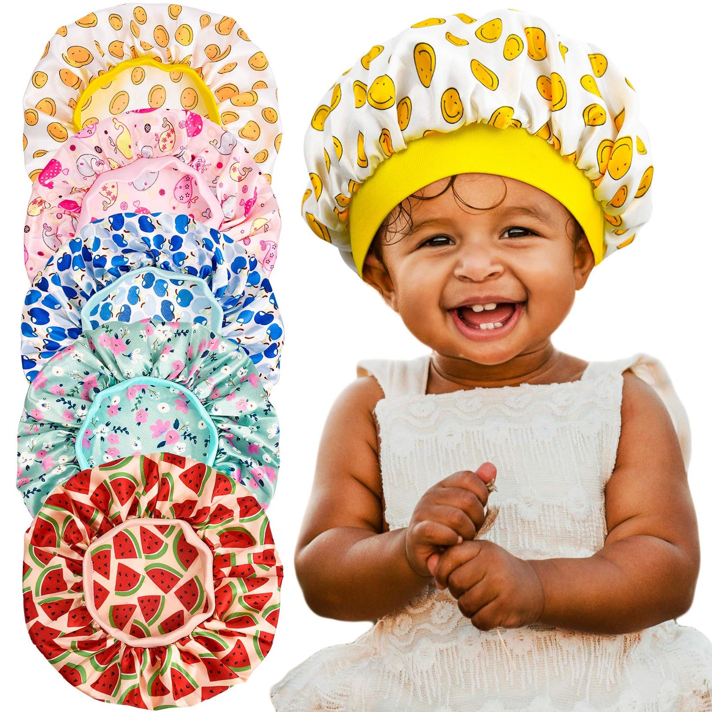 3 Pieces Kids Satin Bonnet Dinosaur Wide Elastic Band Sleeping Cap Soft Silk Double Layer Night Hair Hats for Teens Toddler Child Baby