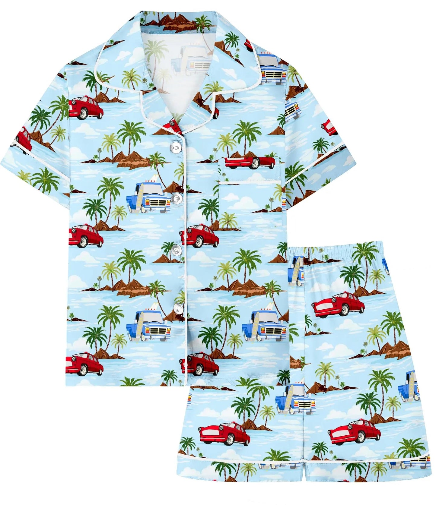 Boys & Mens Silk Pajamas Button Down Sleepwear Satin Nightwear 2 Pcs Pj Set