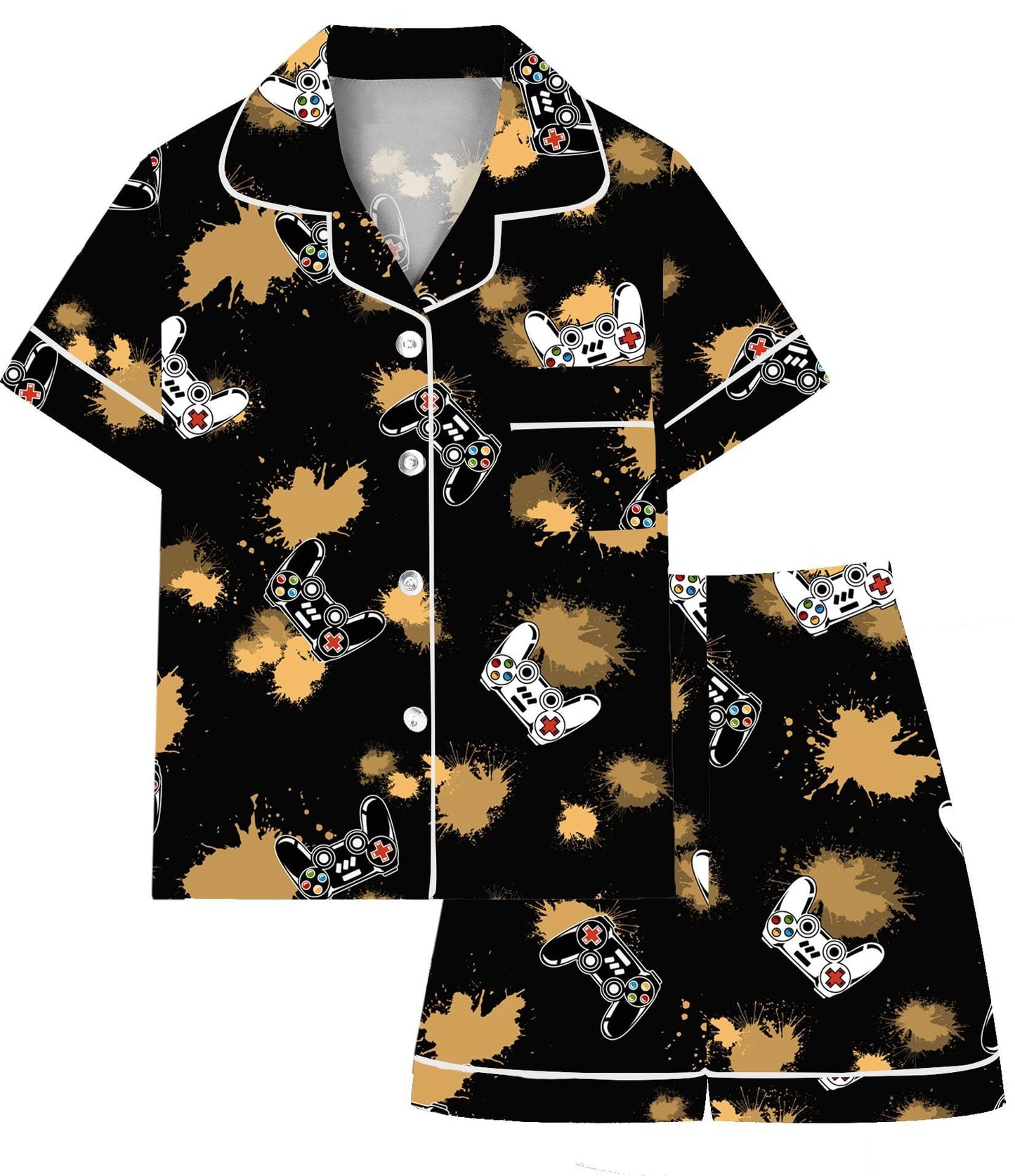 Boys & Mens Silk Pajamas Button Down Sleepwear Satin Nightwear 2 Pcs Pj Set
