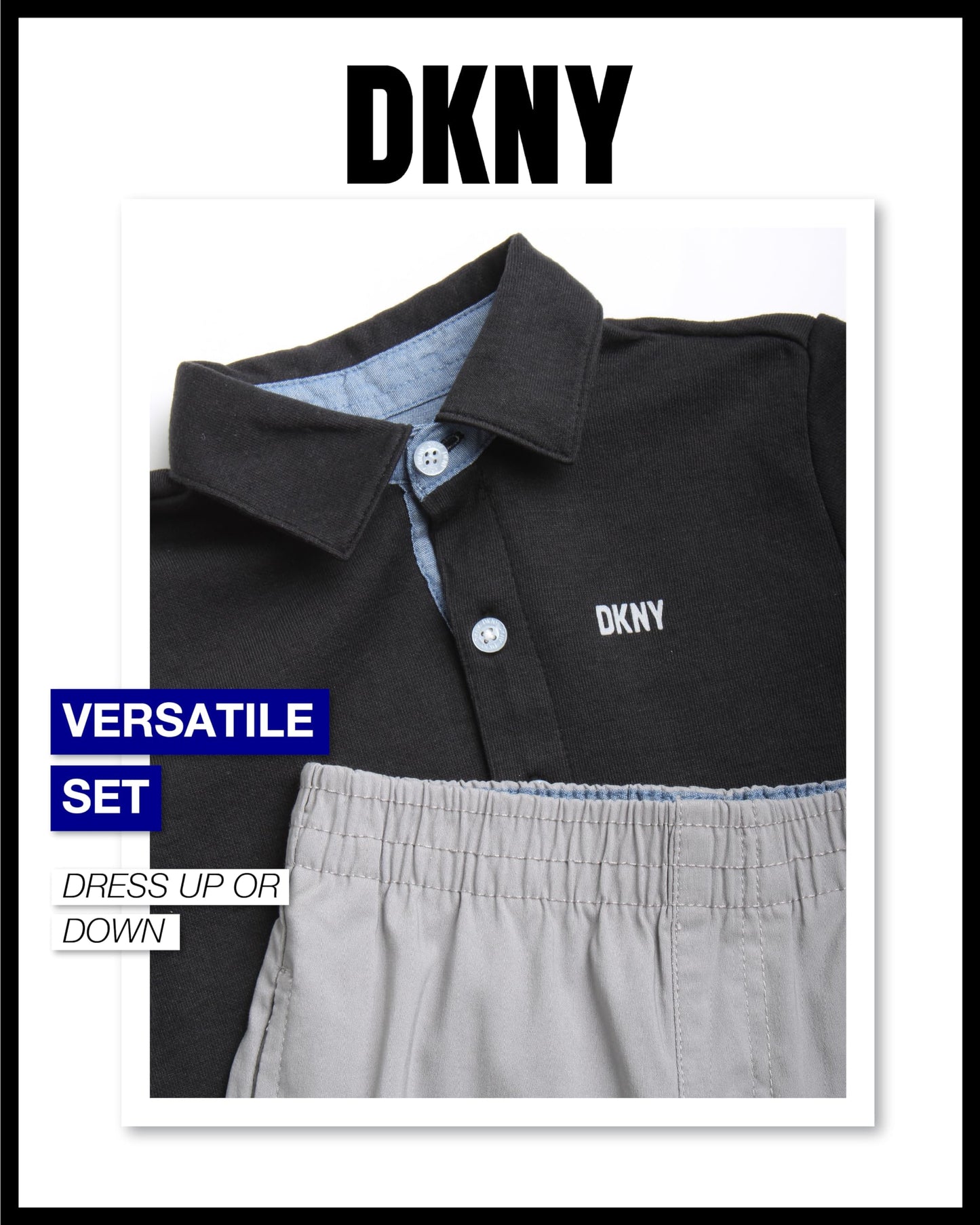 DKNY Boys' Pants Set - 2 Piece Short Sleeve Button Down Shirt and Tech Pants - Summer Outfit Set for Toddler Boys (2T-7)