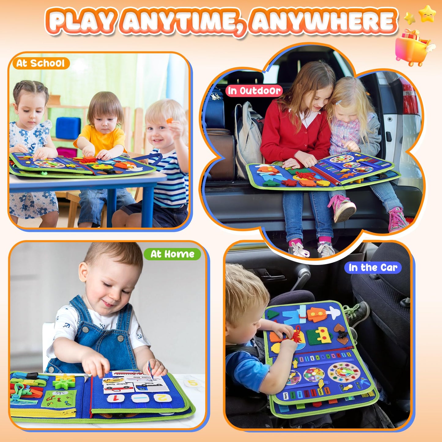 URMYWO Toddler Busy Board - Busy Book Montessori Toys for 1 2 3 4 Year Old - Preschool Learning Activities with Alphabet Number Animal, Educational Travel Toys Birthday Gifts for Kids