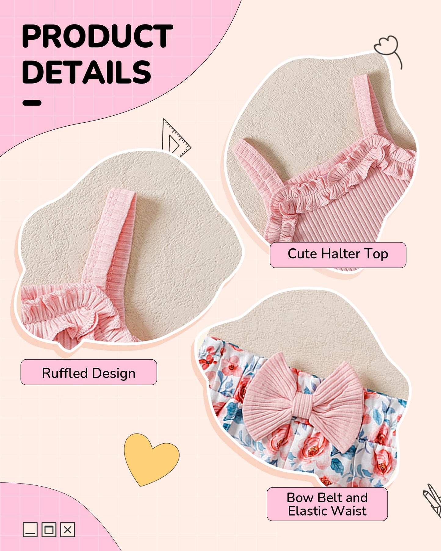 Kucnuzki Toddler Baby Girl Clothes Sleeveless Tank Tops Ruffle Halter Shirts Floral Shorts 2 Piece Set Summer Outfits