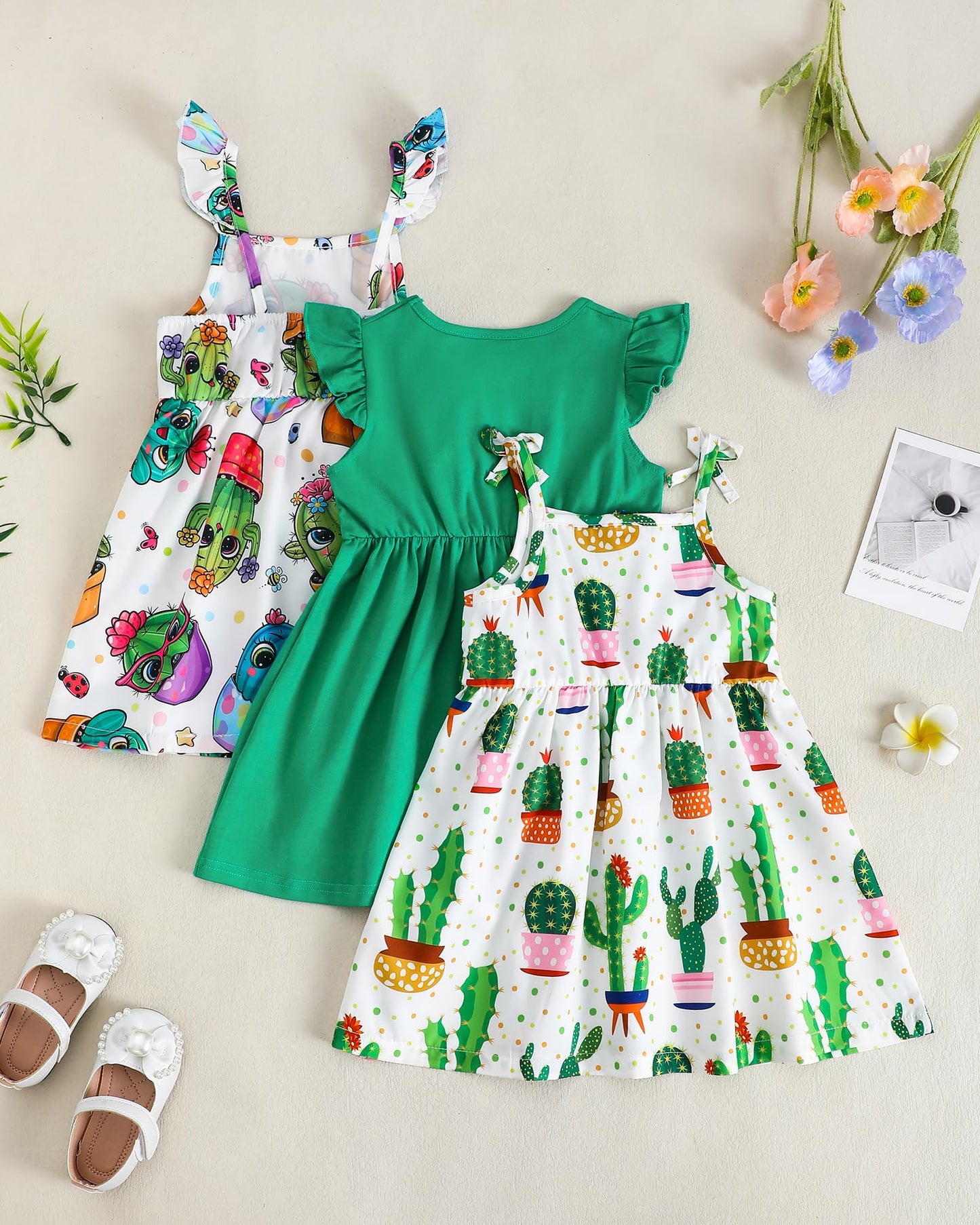 Toddler Girl Dress Little Girl Clothes Ruffle Sleeveless Multipack Floral Flamingo Striped Summer Spring Casual Dresses