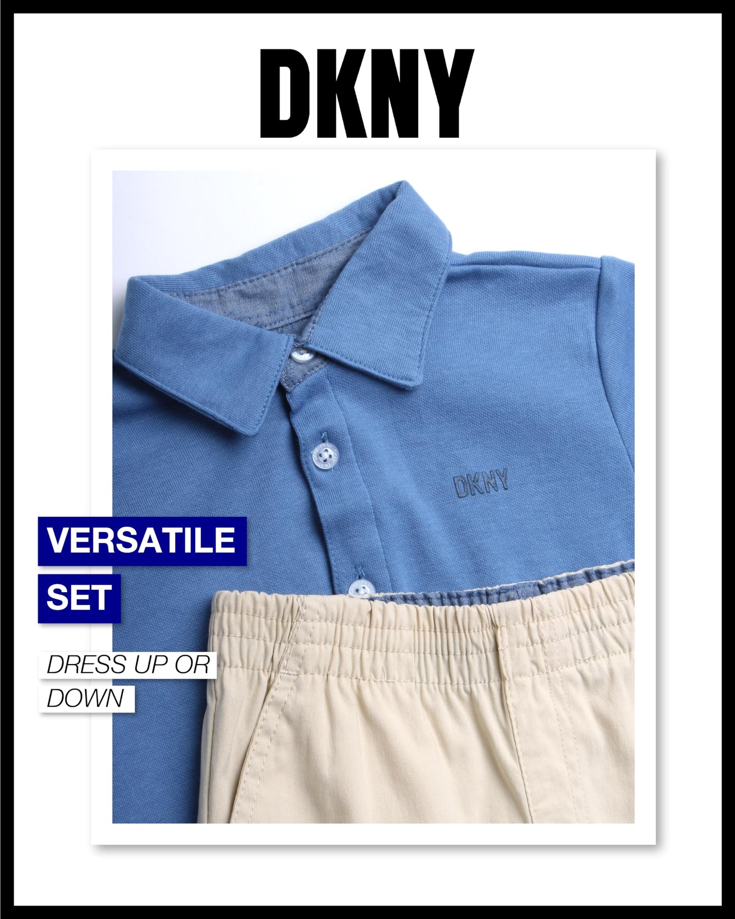 DKNY Boys' Pants Set - 2 Piece Short Sleeve Button Down Shirt and Tech Pants - Summer Outfit Set for Toddler Boys (2T-7)