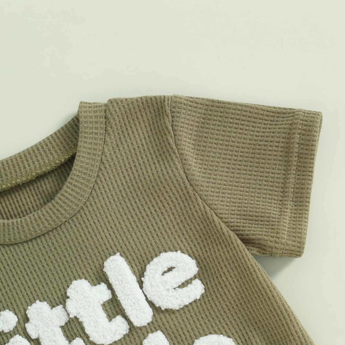 Kupretty Toddler Baby Boy Summer Clothes Embroiderey Waffle Knit Short Sleeve T-Shirt Tees + Casual Shorts Cute Clothing Set