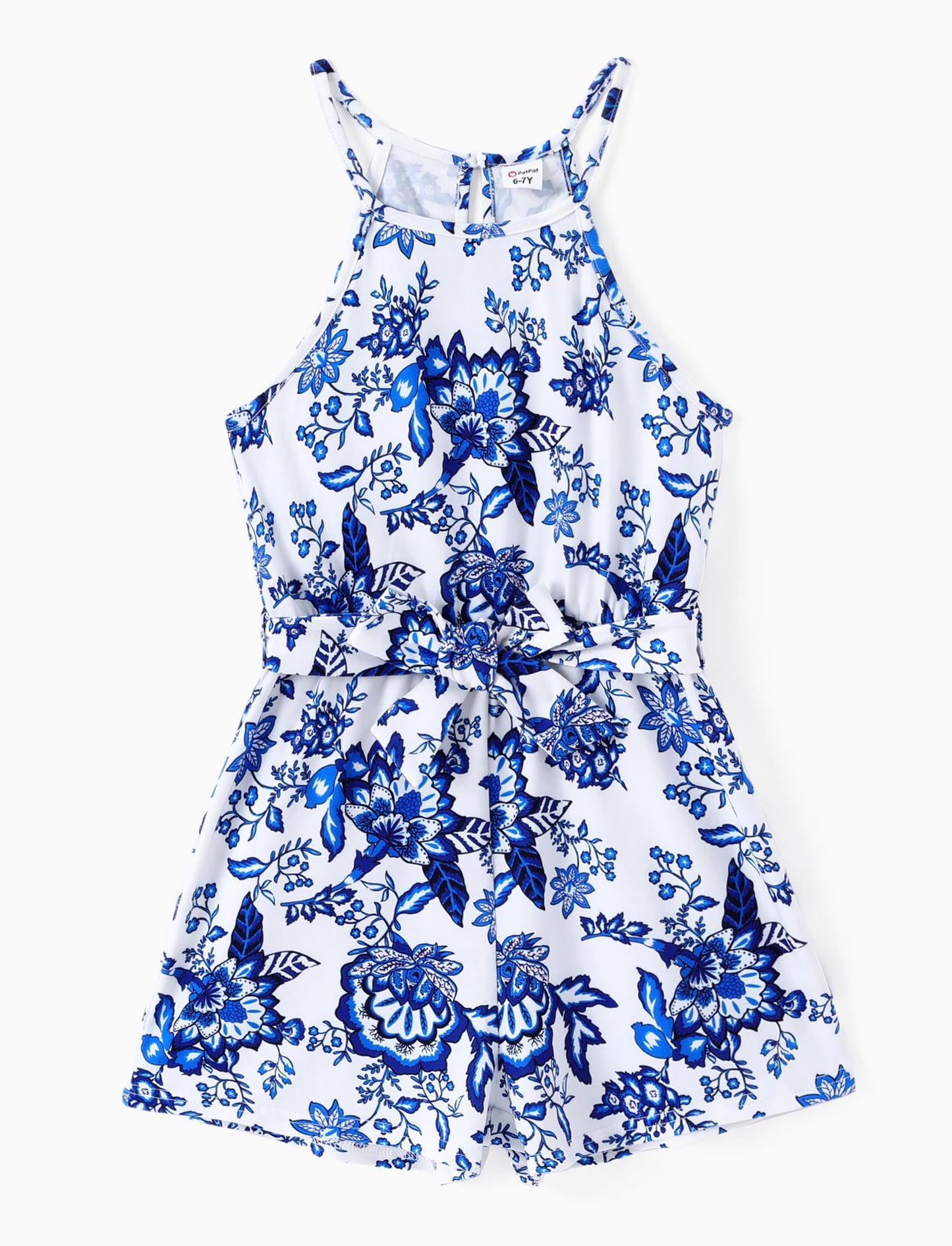 PATPAT Girls 2 Pack Rompers Spaghetti Strap Floral Print Short Jumpsuits with Pockets Cute Summer Outfits 5-12 Years