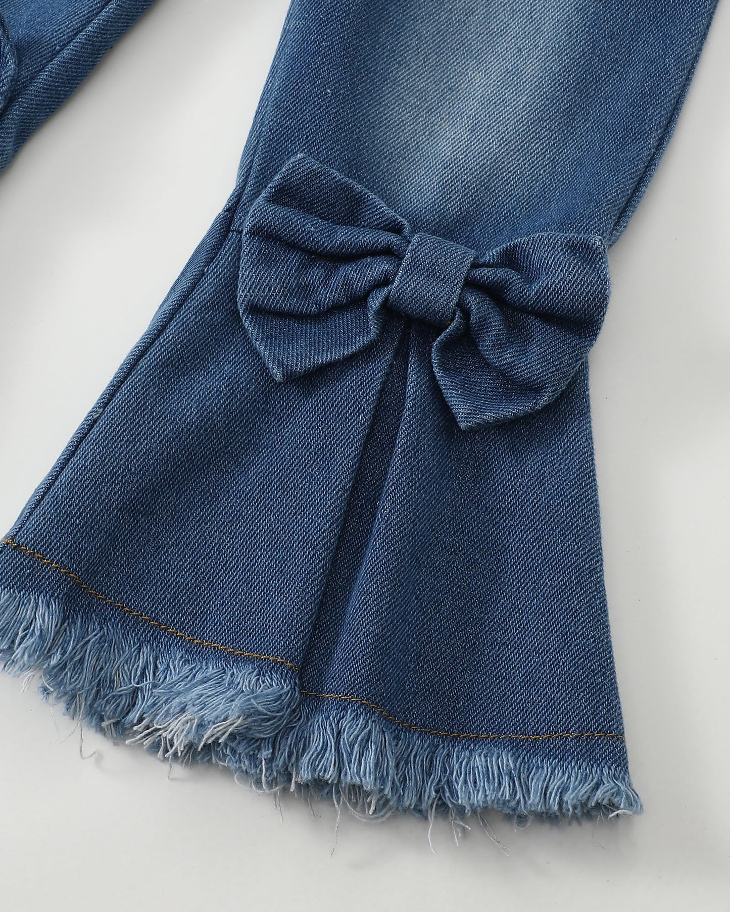 Baby Girl Clothes Toddler Girl Outfits Kids Puff Sleeve Shirt Top Flare Denim Pants Jeans Clothing for Little Girls