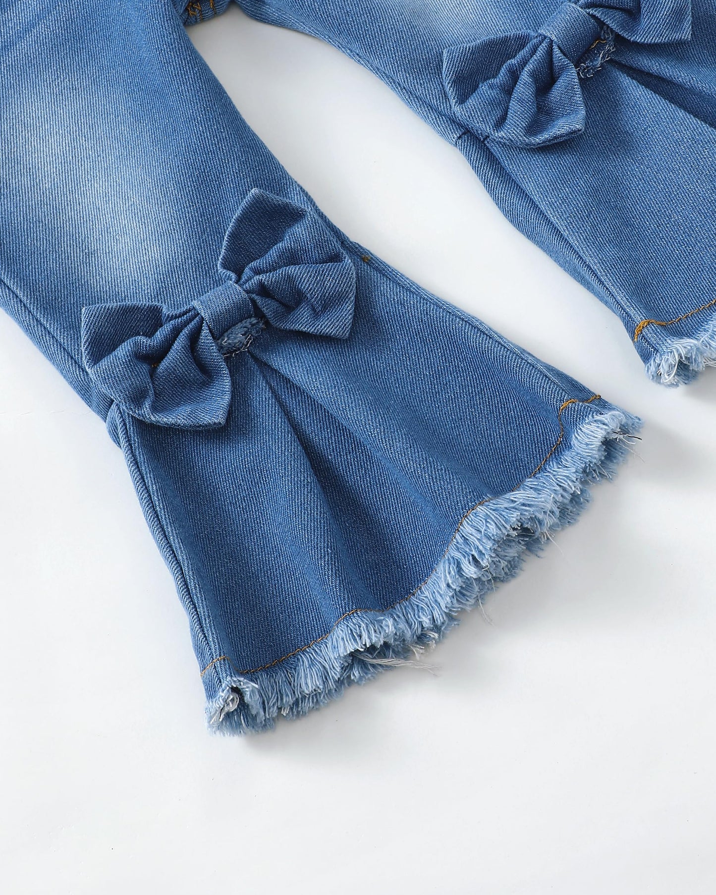 Baby Girl Clothes Toddler Girl Outfits Kids Puff Sleeve Shirt Top Flare Denim Pants Jeans Clothing for Little Girls