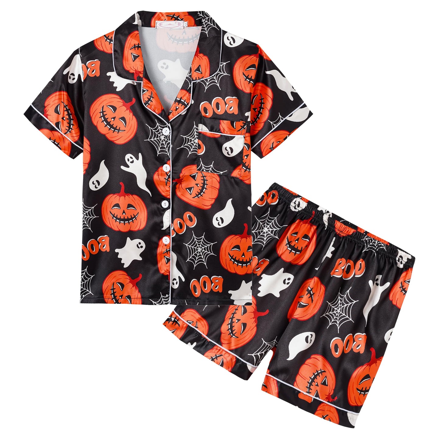 Unisex Kids Boys and Girls Pajama Sets Summer Short Sleeve With Shorts Sleepwear Silky Button Down Loungewear