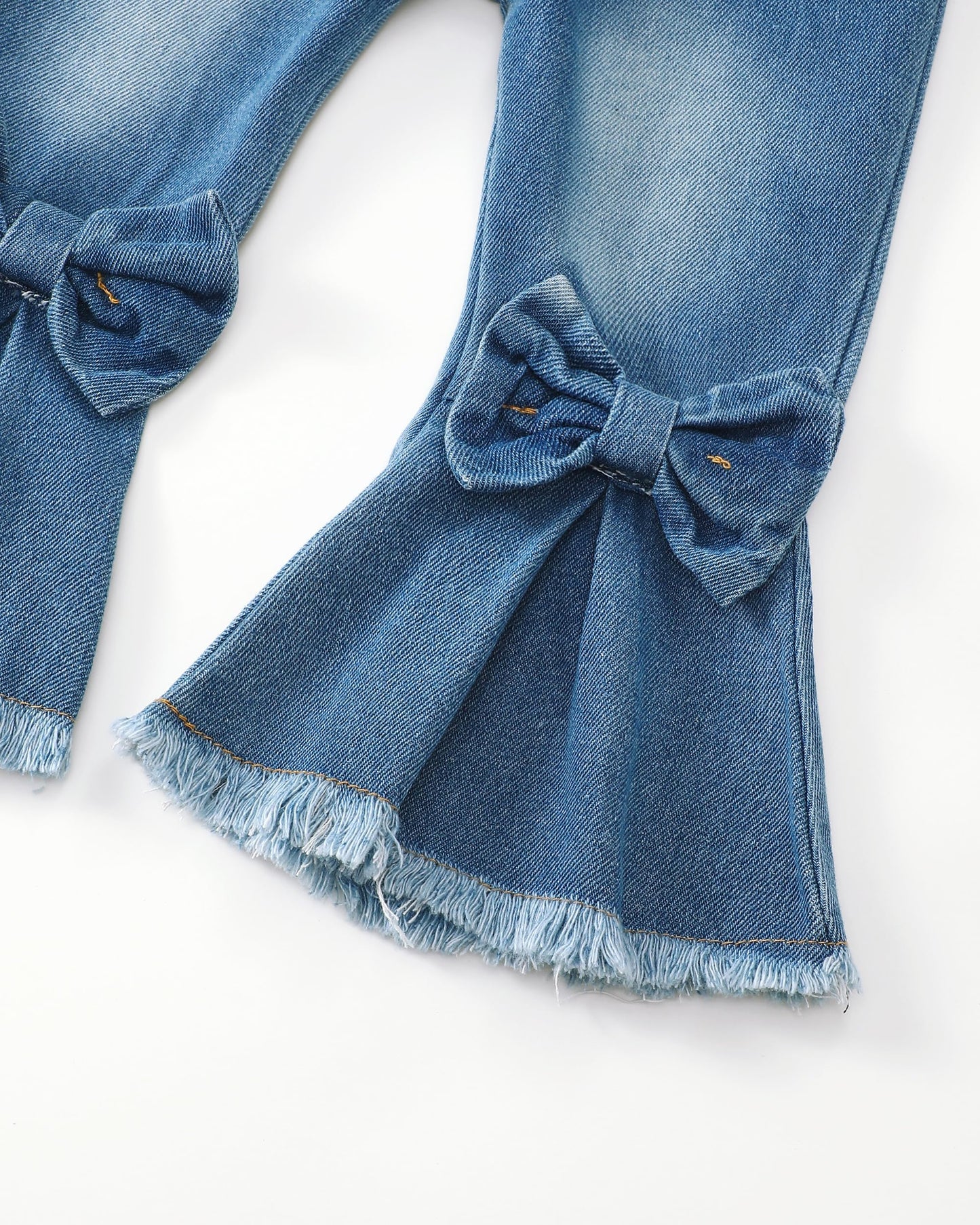 Baby Girl Clothes Toddler Girl Outfits Kids Puff Sleeve Shirt Top Flare Denim Pants Jeans Clothing for Little Girls