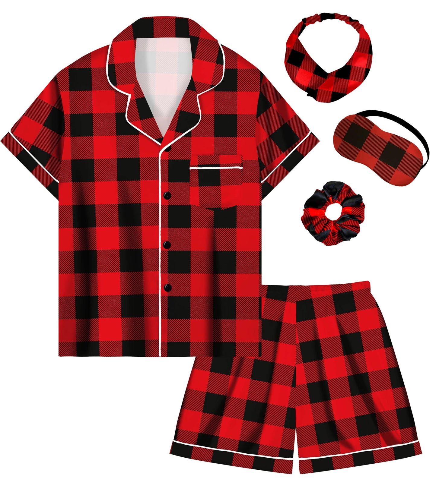 Kids Girl Pajama Set with Headband Blindfold Hair Tie Toddler Boy Girl Satin Silky Button-up Pajama Sleepwear