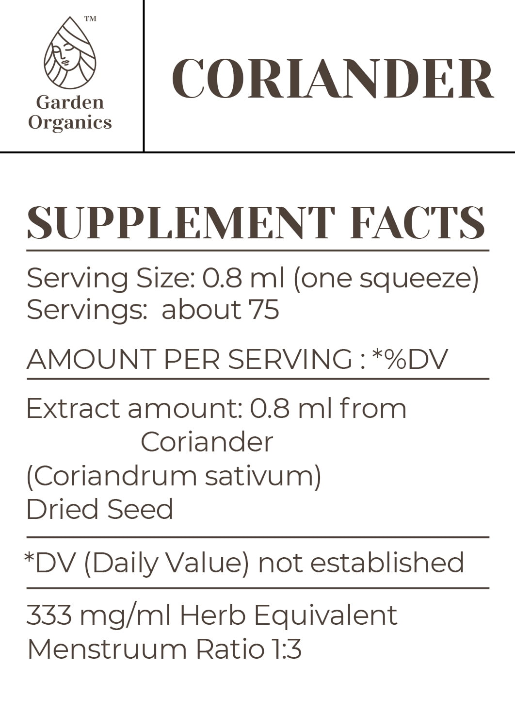 Coriander Seed Extract, Natural Herbal Supplement for Digestive Support, Coriander (Coriandrum Sativum) Dried Seed Tincture, Alcohol-Free, Drops 2 Oz