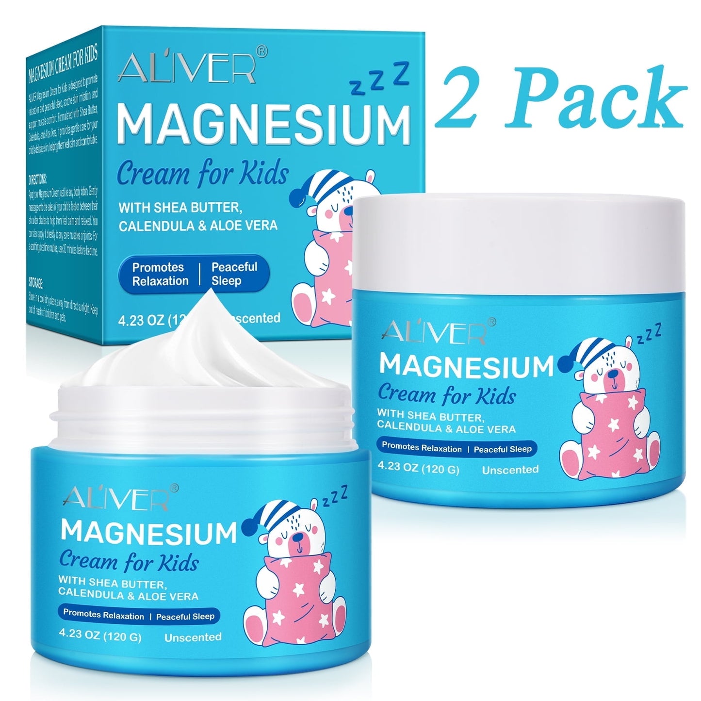 Aliver Magnesium Cream for Kids,Promotes Relaxation & Peaceful Sleep with Natural & Gentle Ingredients, Topical Magnesium Lotion 4.23 Oz