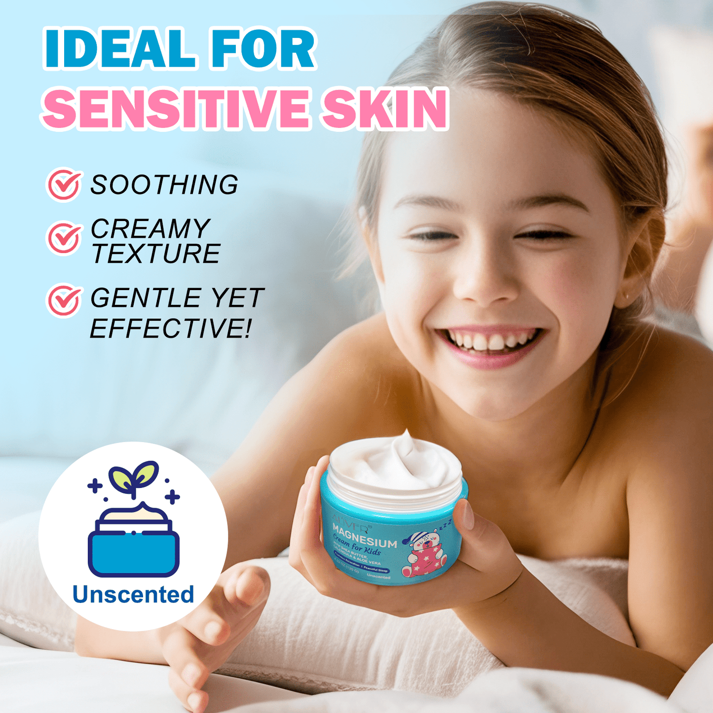 Aliver Magnesium Cream for Kids,Promotes Relaxation & Peaceful Sleep with Natural & Gentle Ingredients, Topical Magnesium Lotion 4.23 Oz