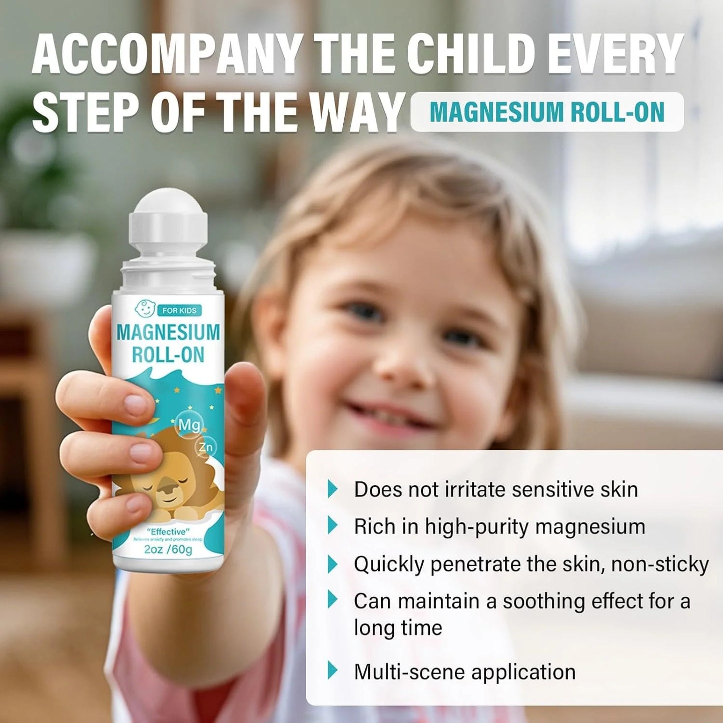 Magnesium Lotion for Kids, Roll on Magnesium Lotion for Sleep, Natural Kids Magnesium Lotion for Improving Children Bedtime & Supporting Relaxed Mood, 60 Ml