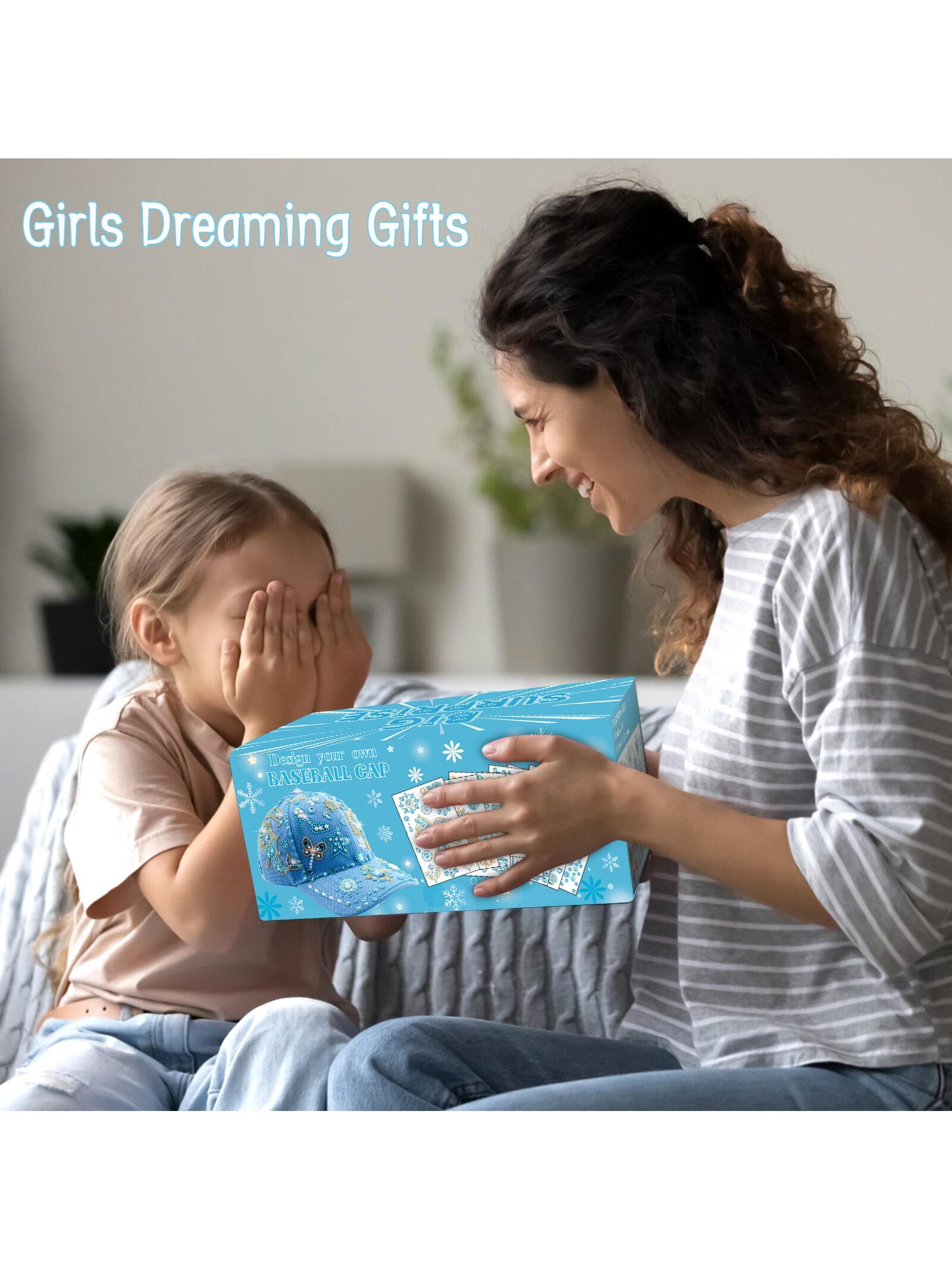 Decorate Your Own Baseball Cap, Birthday Gifts for Girls 6-12 DIY Arts and Crafts Kits for Girls Ages 8-12 Blue Baseball Cap for Girls with 8 Sheets Gems Stickers