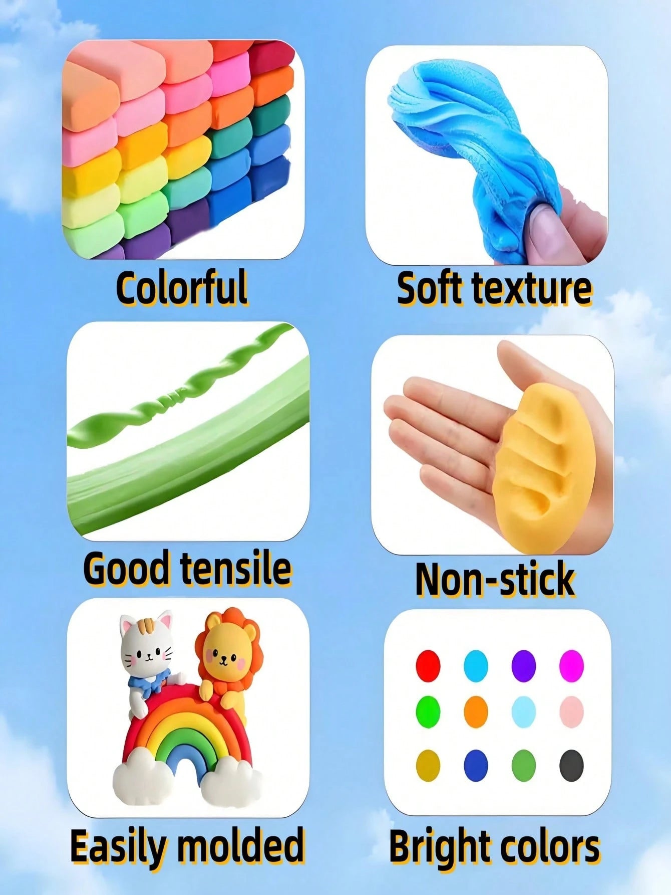 Ultra-Light Air Dry Clay Polymer Clay Oven Baked Model Clay Craft Gifts for Kids Easy to Shape and Use, Non-Sticky and No Color Loss Colorful Clay Family Interactive Toy 50/24/12 Colors