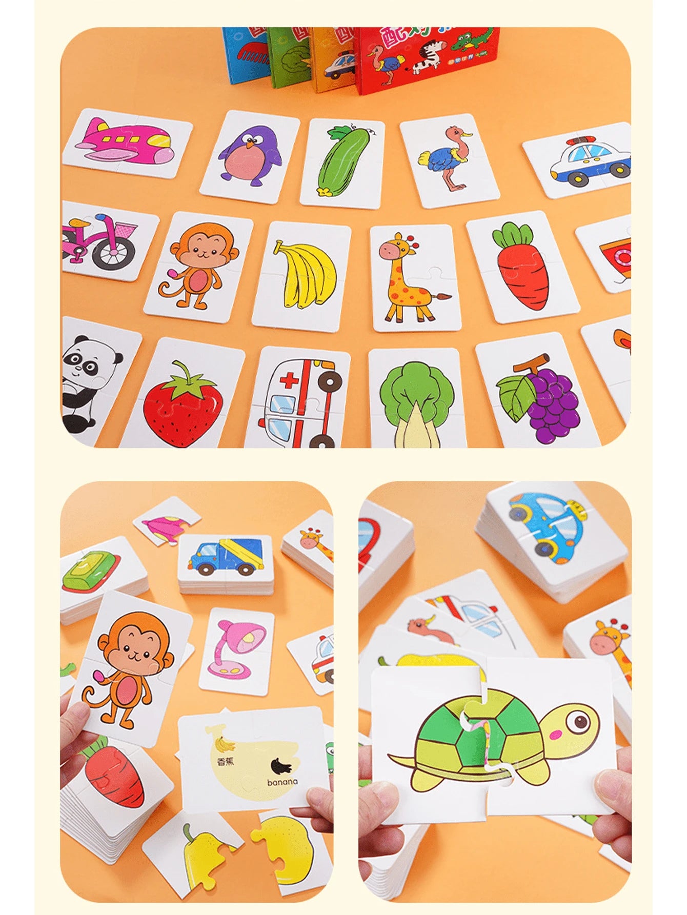 Christmas Decoration 1 Pc Children'S Puzzle Baby Matching Card Early Education Cognitive Card, Vegetables and Fruits, Transportation, Daily Necessities, Animal Cognitive Puzzle Boys and Girls Toys School, Student,Stationery,School Supplies