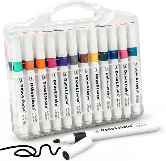 Dabo&Shobo Premium Acrylic Paint Pens - 24 Colors, 2-3mm Medium Tip Markers for Versatile Crafting on Rock, Stone, Glass, Wood, Fabric, Canvas, Metal, and Easter DIY Projects