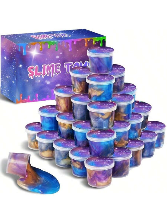 24 Packs Galaxy Putty Slime, Party Favor for Kids Girls & Boys, Adults, Non Sticky, Stress & Anxiety Relief, Wet, Super Soft Sludge Toy,Easter Basket Stuffers
