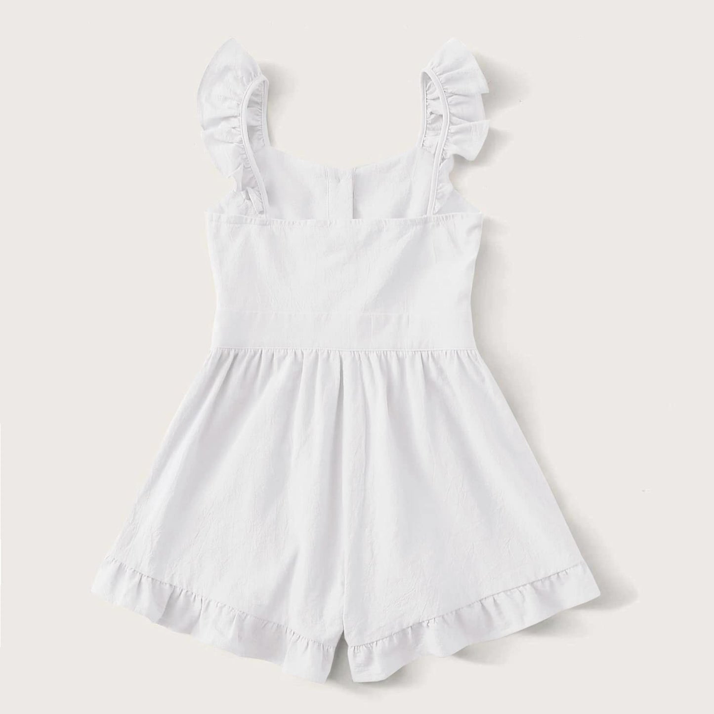 Valphsio Girls Solid Sling Jumpsuits Rompers Flutter Sleeve Button Shorts Overall