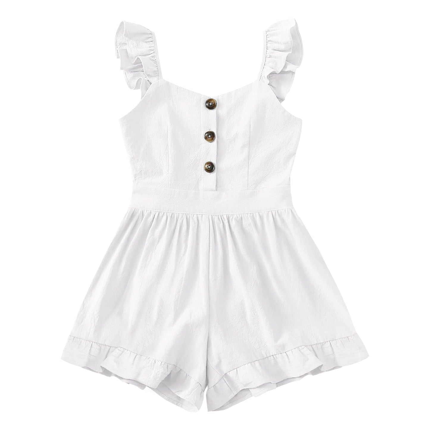 Valphsio Girls Solid Sling Jumpsuits Rompers Flutter Sleeve Button Shorts Overall