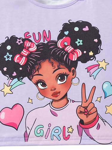 Girls 2 Piece Outfits Print Short Sleeve Top and Pleated Skirt Girls Trendy Clothing Set