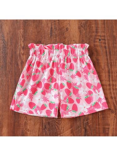 Kids Toddler Girls Summer Clothes Button Design Striped Tank Top + Floral-Print Elastic Shorts 2 Piece