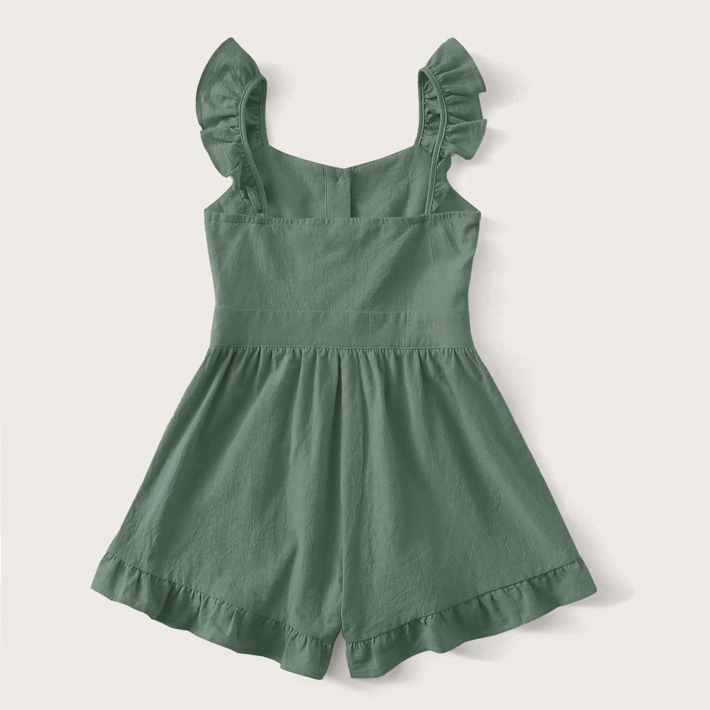 Valphsio Girls Solid Sling Jumpsuits Rompers Flutter Sleeve Button Shorts Overall