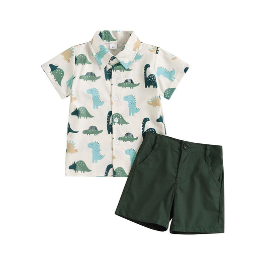 2Pcs Baby Boys Summer Clothing Sets Cute Letters Print Button Down Shirt+Shorts Outfits Toddler Clothes