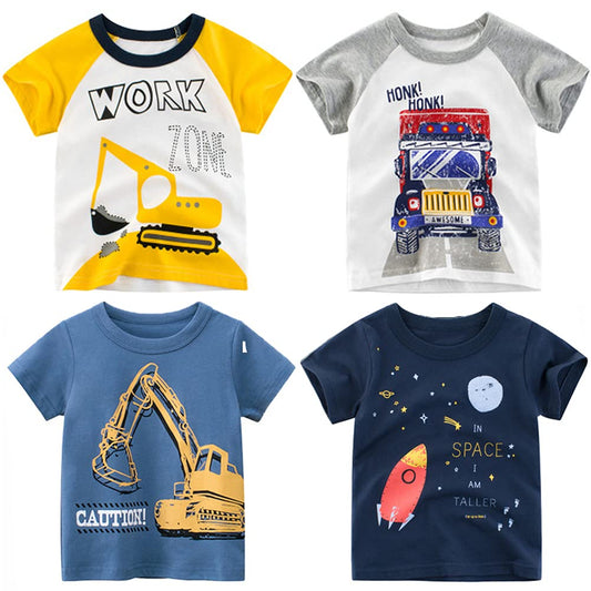 4-Pack Toddler Boys Dinosaur Shark Excavator Truck T-Shirts Graphic Short Sleeve Tees