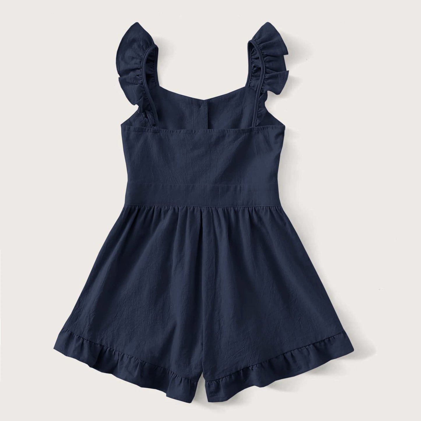 Valphsio Girls Solid Sling Jumpsuits Rompers Flutter Sleeve Button Shorts Overall