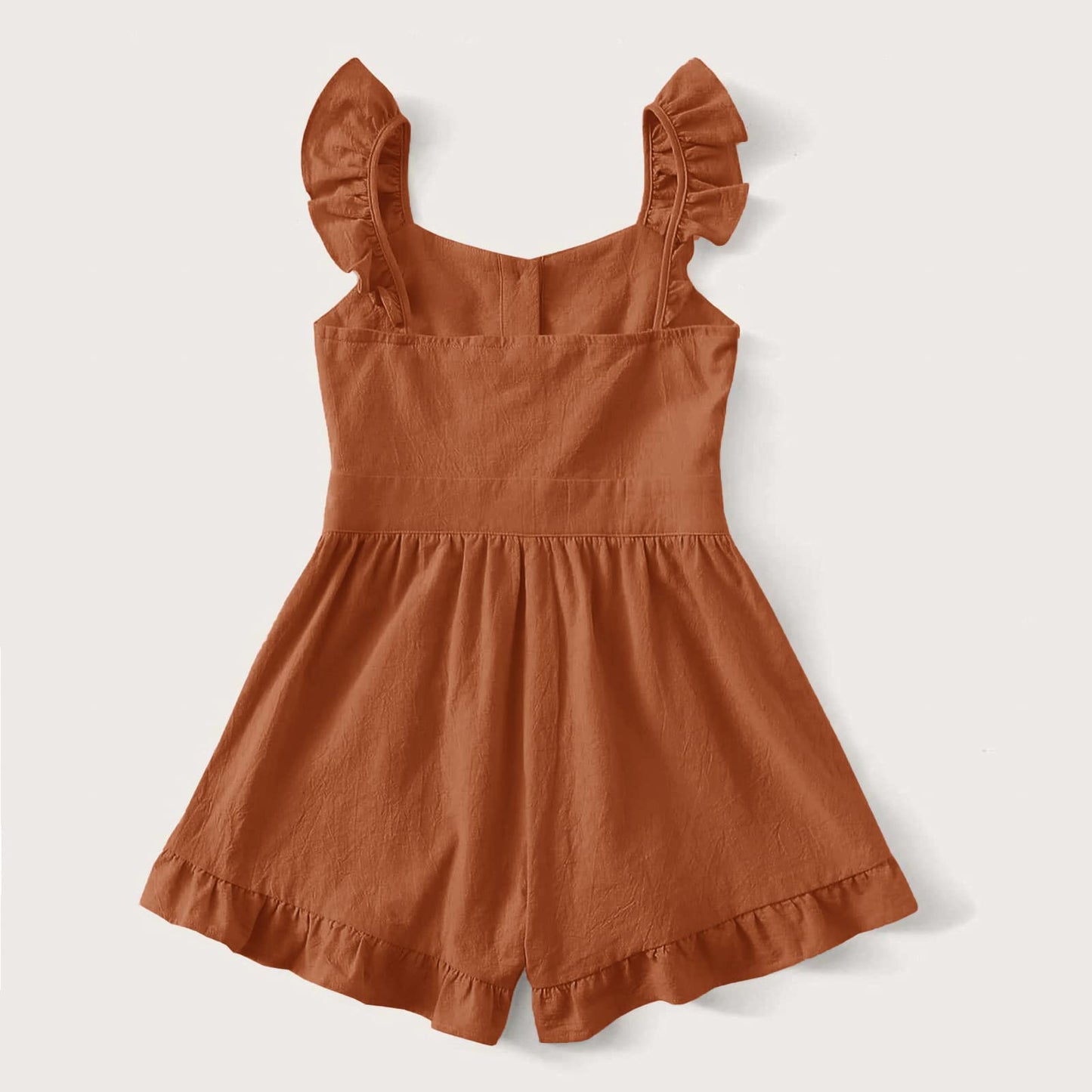 Valphsio Girls Solid Sling Jumpsuits Rompers Flutter Sleeve Button Shorts Overall