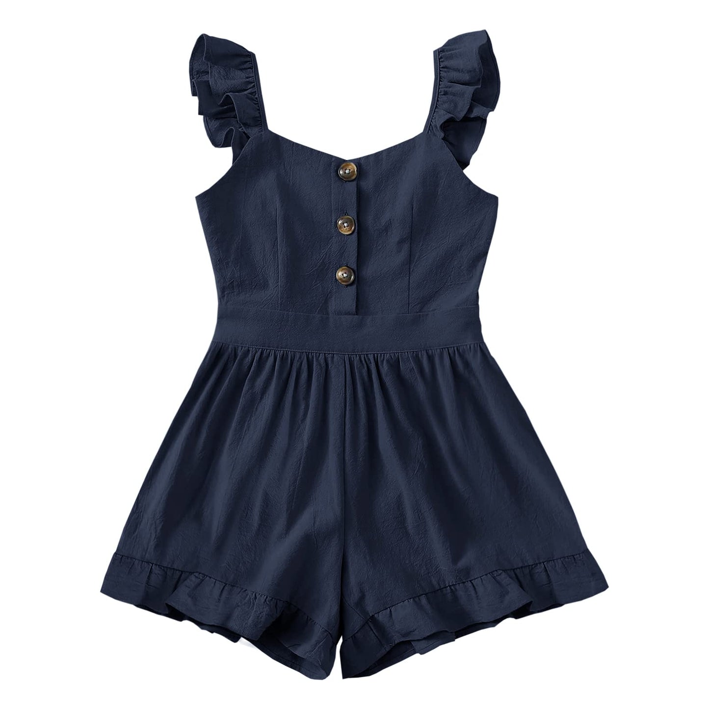 Valphsio Girls Solid Sling Jumpsuits Rompers Flutter Sleeve Button Shorts Overall