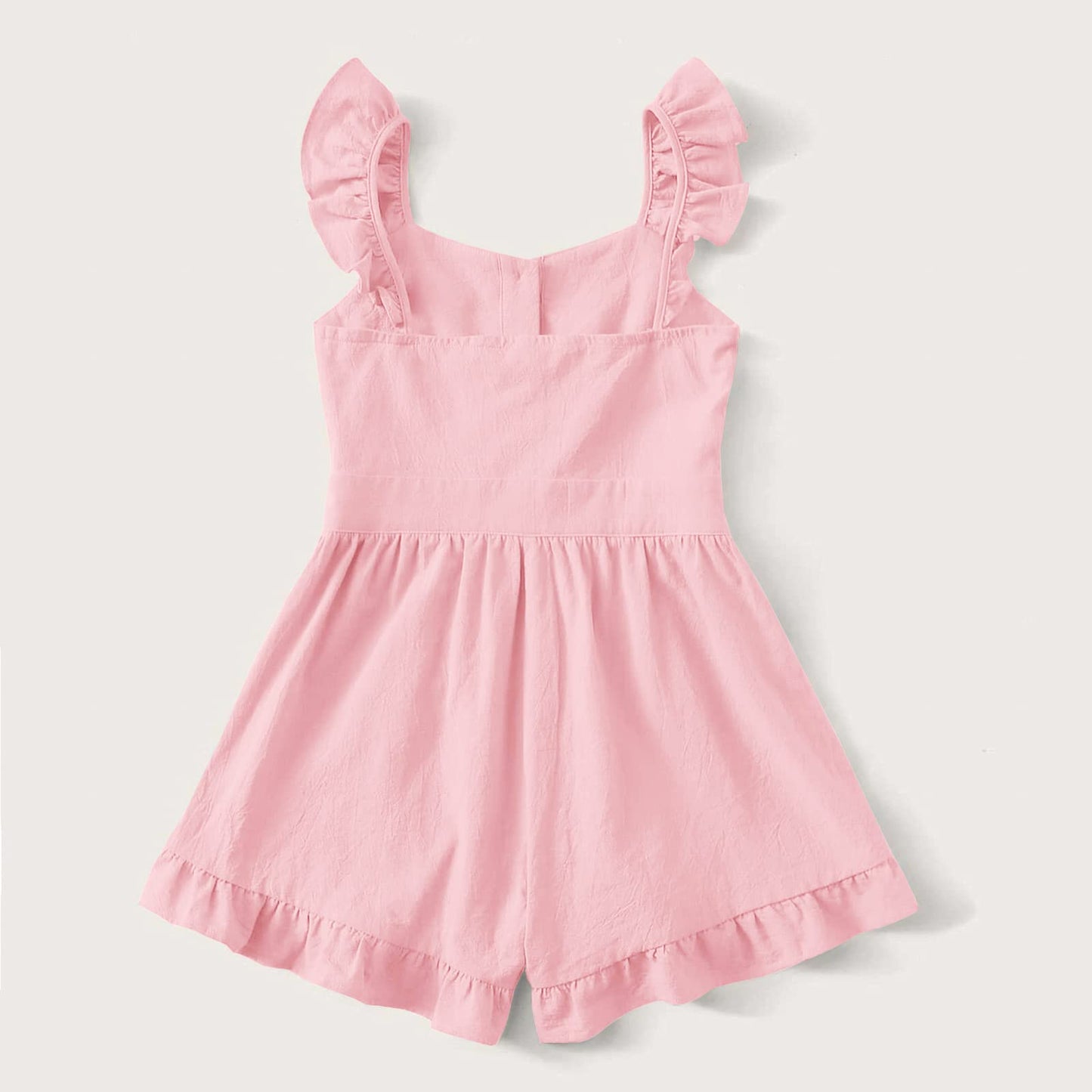 Valphsio Girls Solid Sling Jumpsuits Rompers Flutter Sleeve Button Shorts Overall