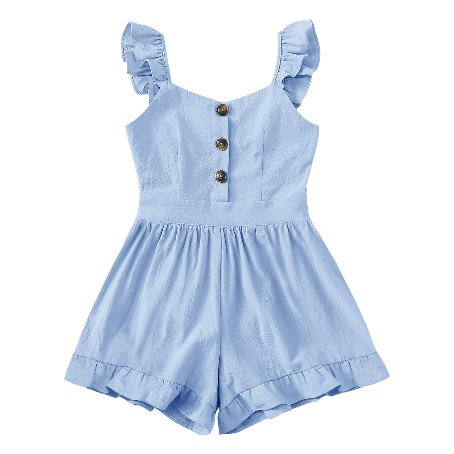 Valphsio Girls Solid Sling Jumpsuits Rompers Flutter Sleeve Button Shorts Overall