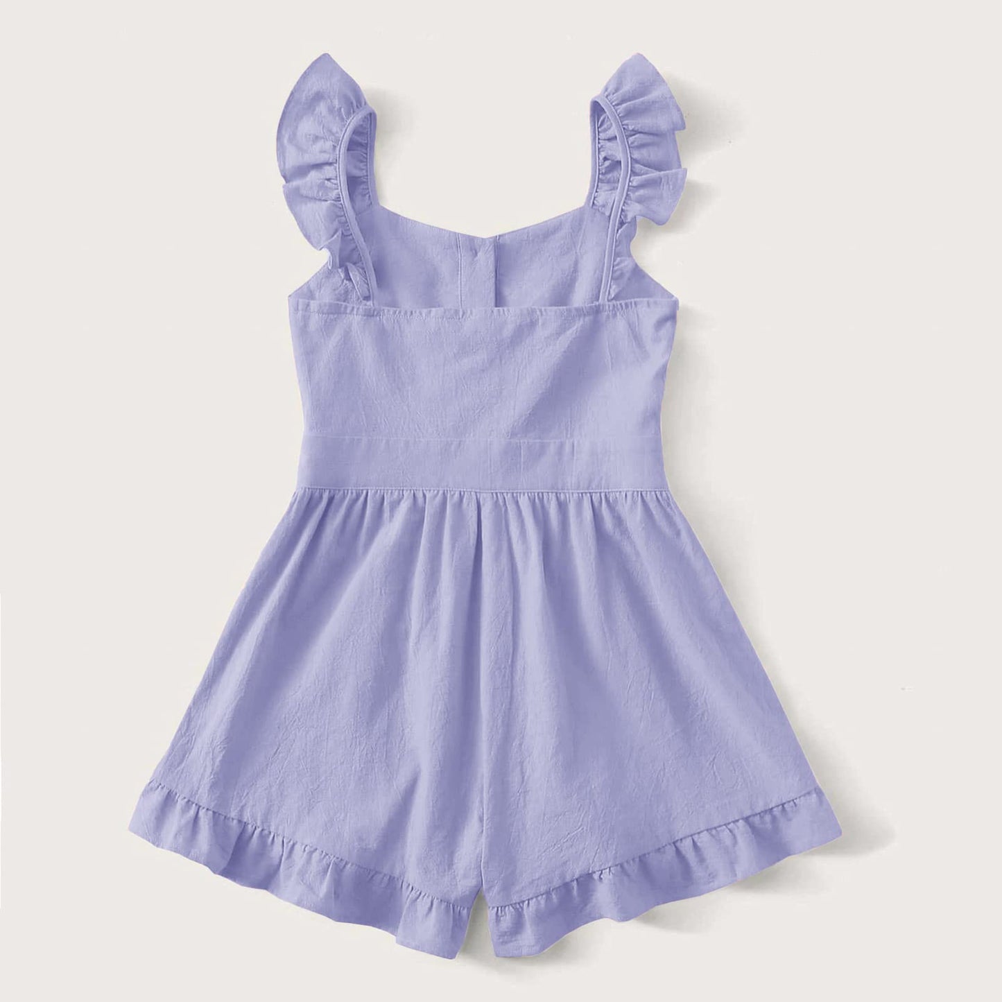 Valphsio Girls Solid Sling Jumpsuits Rompers Flutter Sleeve Button Shorts Overall