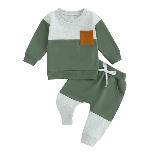 Tsnbre Baby Boy Clothes Outfits Fall Long Sleeve Color Block Sweatshirt Tops Casual Pants Newborn 2Pcs Set