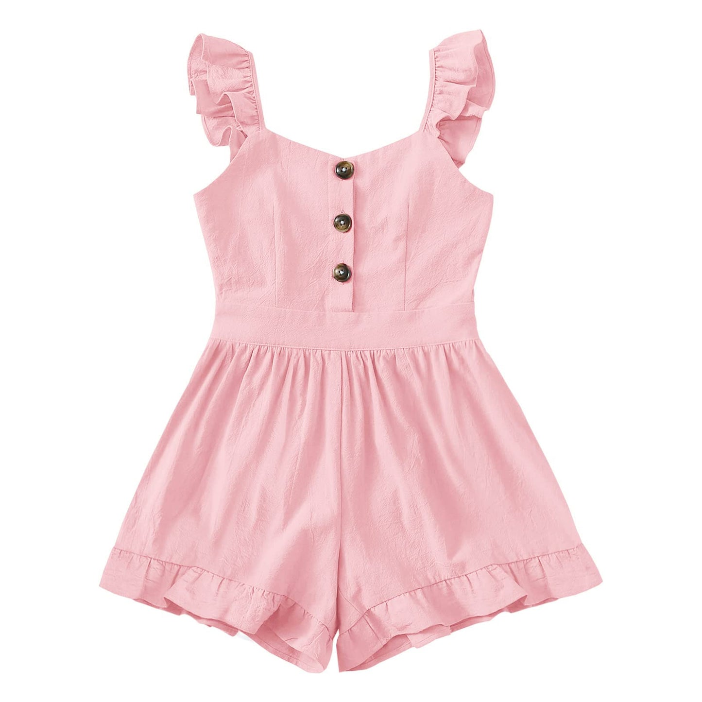 Valphsio Girls Solid Sling Jumpsuits Rompers Flutter Sleeve Button Shorts Overall
