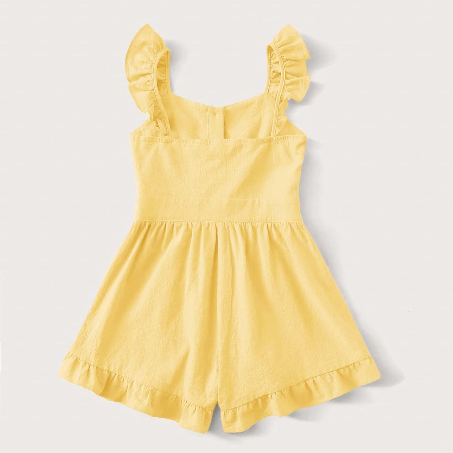 Valphsio Girls Solid Sling Jumpsuits Rompers Flutter Sleeve Button Shorts Overall