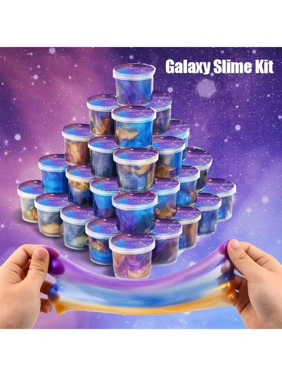 24 Packs Galaxy Putty Slime, Party Favor for Kids Girls & Boys, Adults, Non Sticky, Stress & Anxiety Relief, Wet, Super Soft Sludge Toy,Easter Basket Stuffers