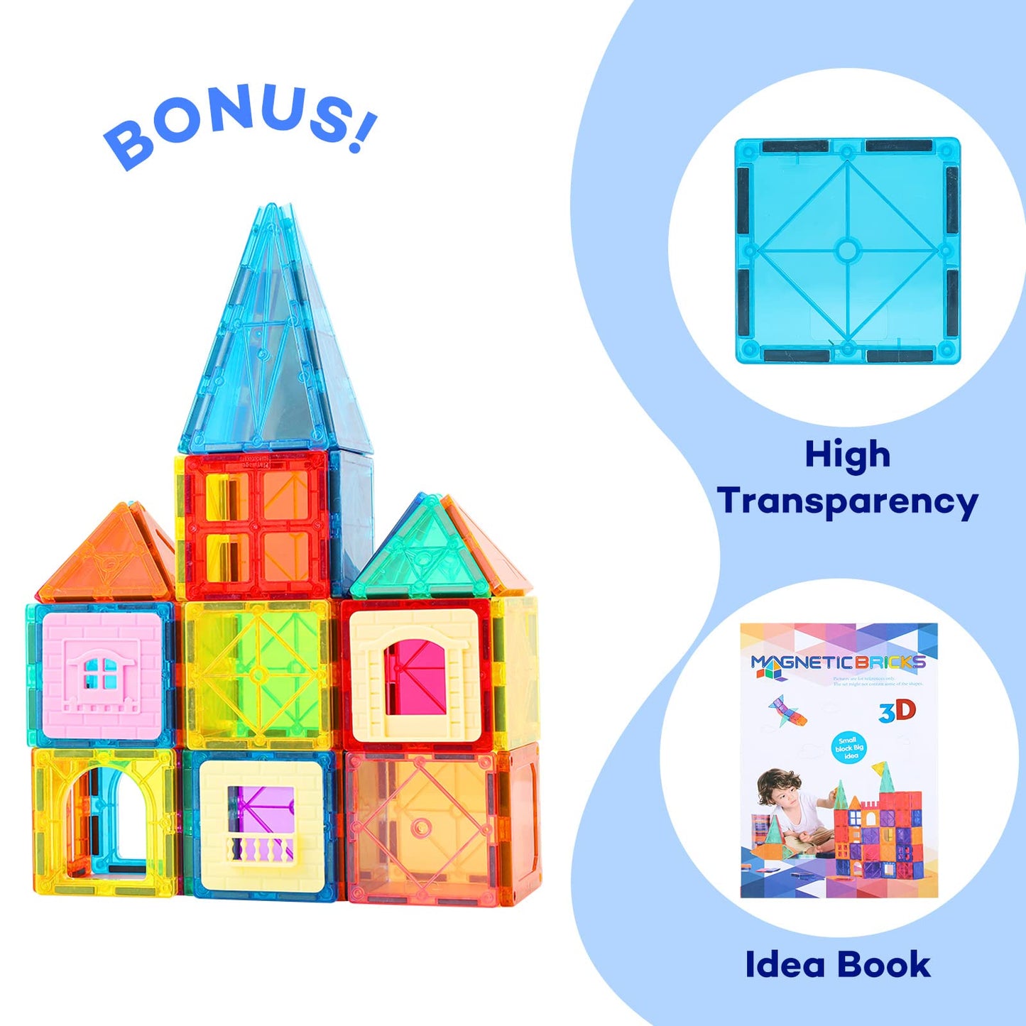 Magnetic Tiles 100PCS with 2 Cars, STEM Educational Building Blocks for Kids Ages 3-9, Magnet Construction Toys Gift for Toddlers