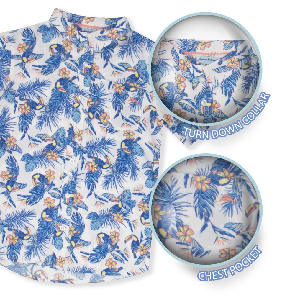 Tommy Bahama Boys Hawaiian Button Down Short Sleeve Shirt & Elastic Waist Shorts Set, Casual 2-Piece Summer Outfit for Kids