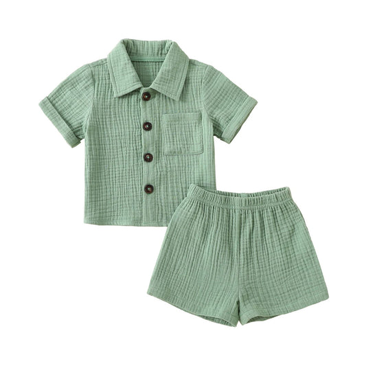 Baby Boys Clothes Set Toddler Infant Boys Button-down Shirt Tops + Cotton Gauze Shorts Summer Outfit 2PCS with Pockets